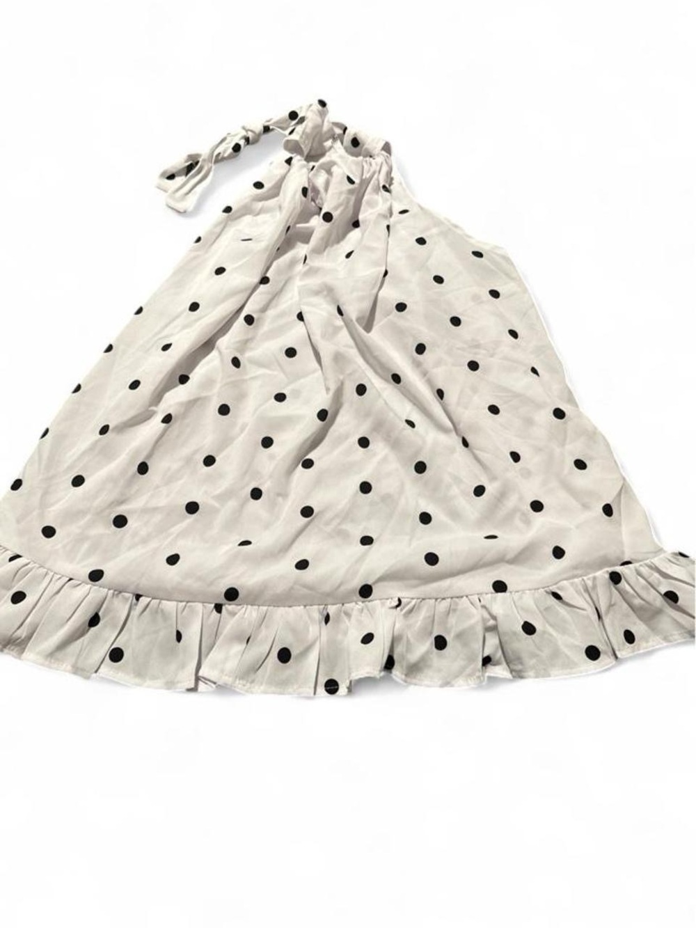 Polka Dot Ruffled Halter top - white with Black Dots SIZE 1XL